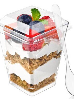 Plastic Dessert Cups with Lids and Spoons, 75 Pack 5 oz